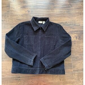 St. John's Bay Black Corduroy Cropped Jacket Women's Large Zip Front 100% Cotton